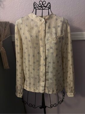 Women’s Silk Cream Floral Long Sleeve Blouse Size Small